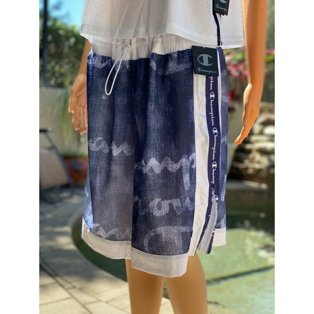Champion LIFE Women's 2XL Blue Mesh Basketball Shorts with Logo Taping
